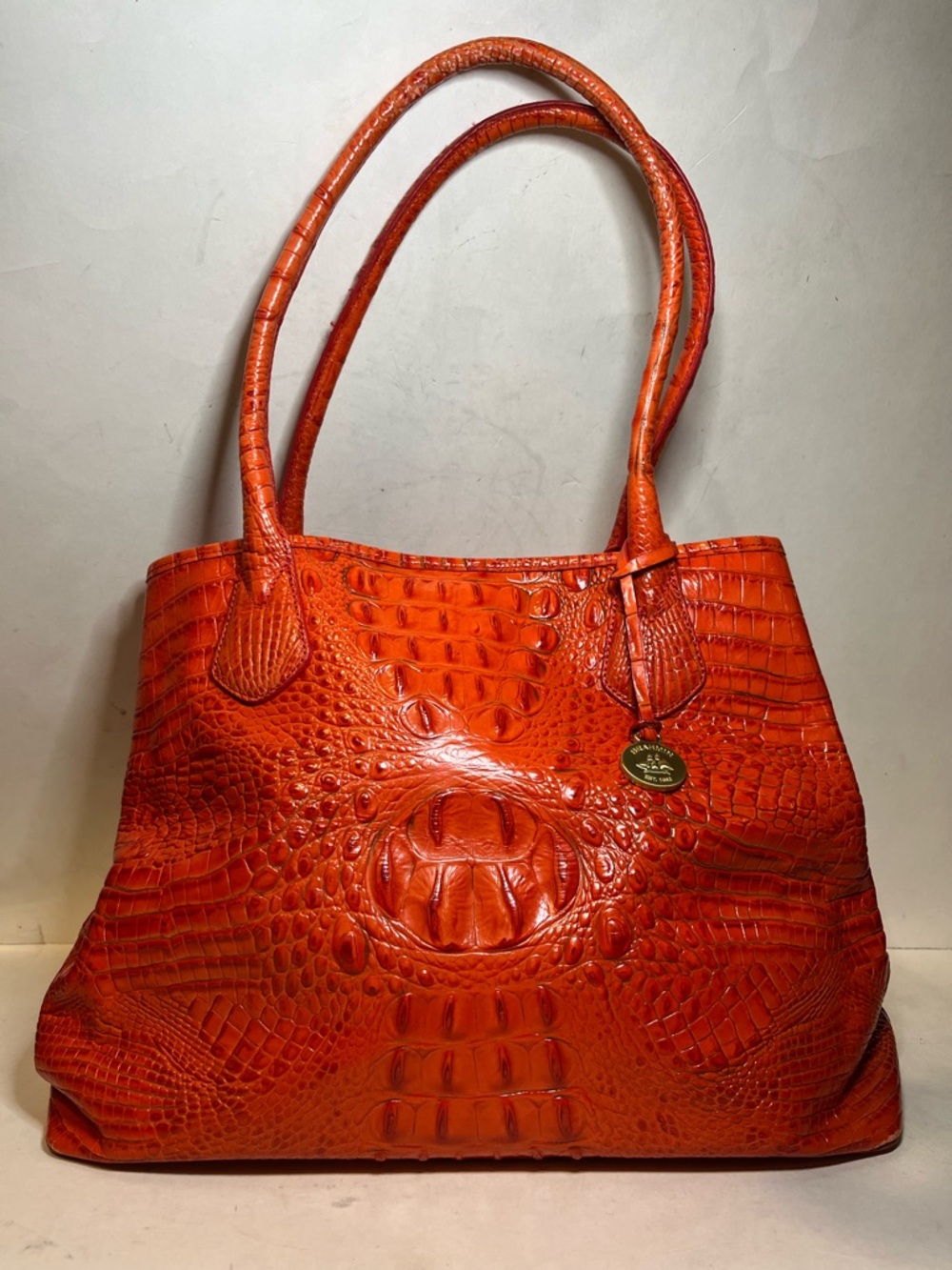 Brahmin Orange Croc-Embossed Leather Tote